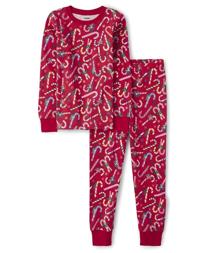 Kids Candy Cane Snug Fit Cotton Pajamas