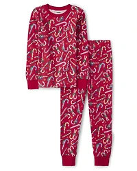 Kids Candy Cane Snug Fit Cotton Pajamas