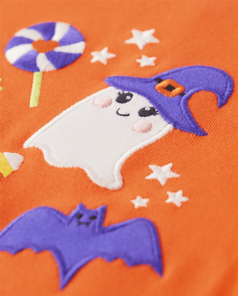 Haut brodé à motifs d'Halloween pour filles - Des bonbons ou un sort