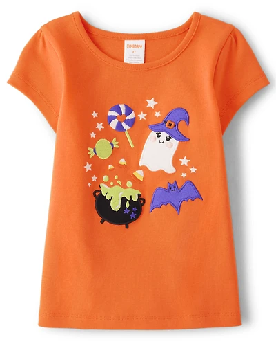 Haut brodé à motifs d'Halloween pour filles - Des bonbons ou un sort