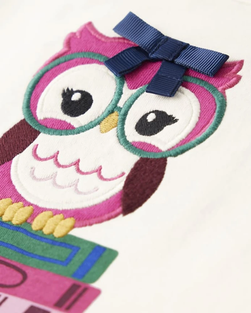 Haut brodé hibou pour filles - École préparatoire