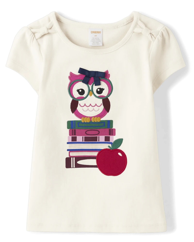 Haut brodé hibou pour filles - École préparatoire