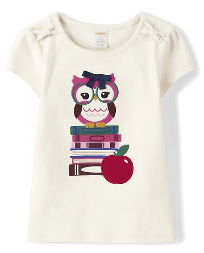 Haut brodé hibou pour filles - École préparatoire
