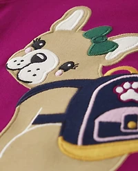 Haut brodé pour fille avec un chien - École préparatoire