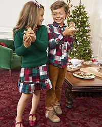 Pantalon en velours côtelé à revers pour garçon - Cabane de Noël