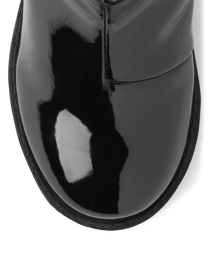 Girls Faux Patent Leather Pearl Boots - Ladies And Gentlemen