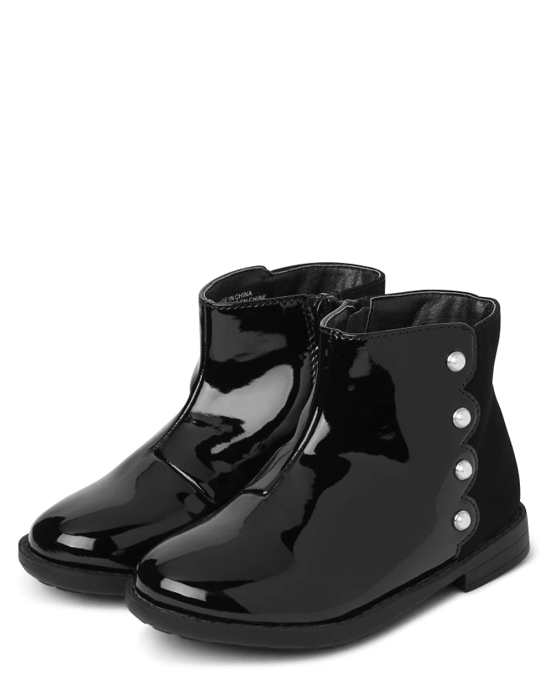 Girls Faux Patent Leather Pearl Boots - Ladies And Gentlemen