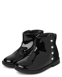 Girls Faux Patent Leather Pearl Boots - Ladies And Gentlemen