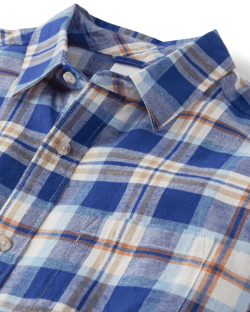 Chemise à carreaux en sergé assortie pour homme