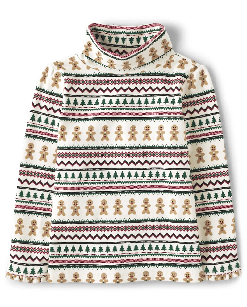 Col roulé à motif jacquard pain d'épice pour filles - Cabane de Noël
