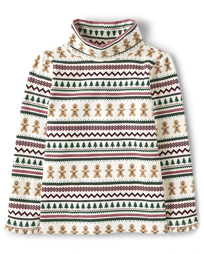Col roulé à motif jacquard pain d'épice pour filles - Cabane de Noël