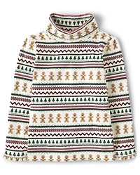 Col roulé à motif jacquard pain d'épice pour filles - Cabane de Noël