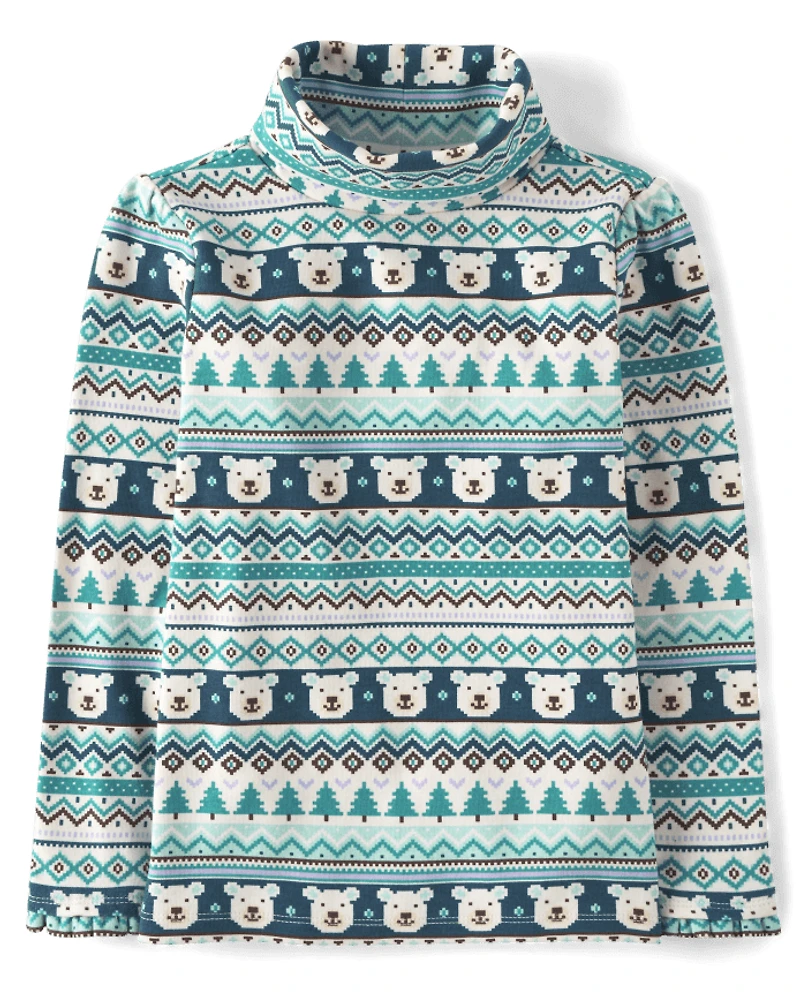 Pull col roulé Fair Isle Ours Polaire pour fille - Aventure Nordique