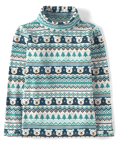 Pull col roulé Fair Isle Ours Polaire pour fille - Aventure Nordique