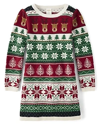 Robe pull intarsia Fair Isle pour fille - Chalet de Noël