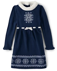 Girls Snowflake Fairisle Sweater Dress - Holiday Express