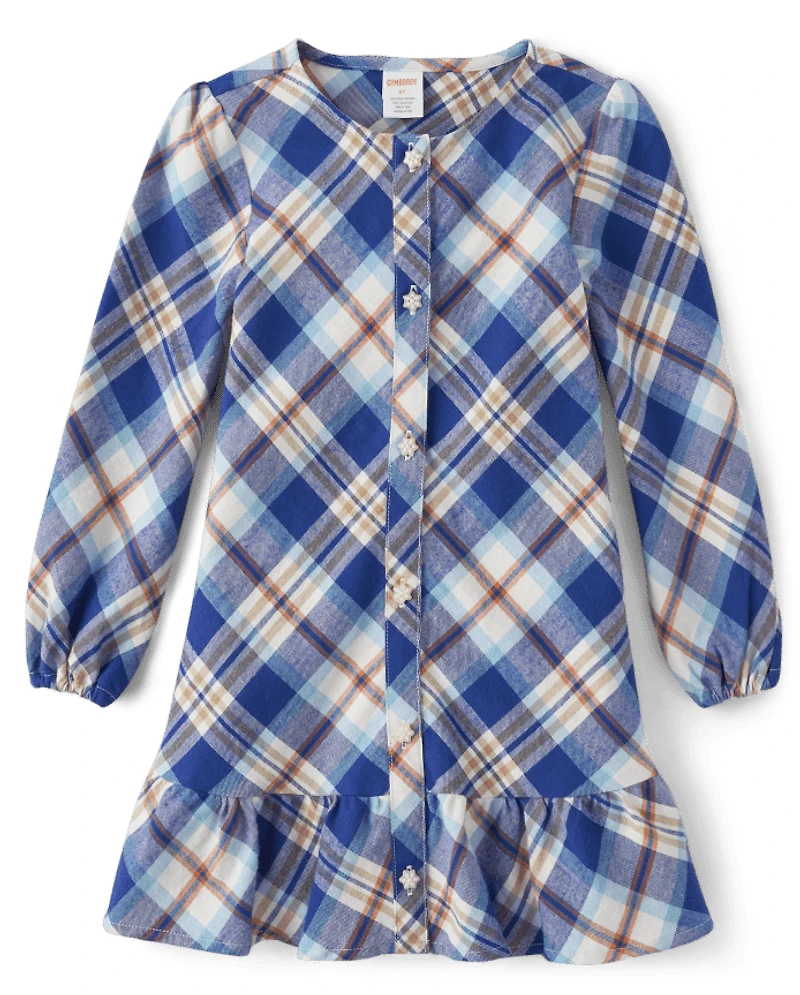 Robe chemise en sergé à carreaux assortie pour filles