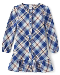 Robe chemise en sergé à carreaux assortie pour filles