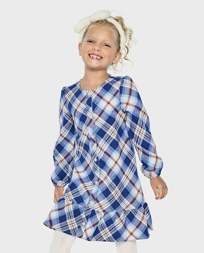 Girls Matching Family Plaid Twill Shirt Dress
