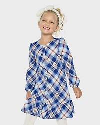 Girls Matching Family Plaid Twill Shirt Dress