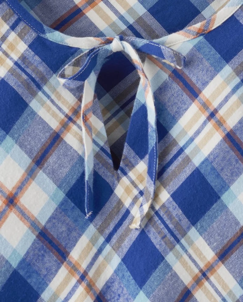 Womens Matching Family Plaid Twill Tiered Dress