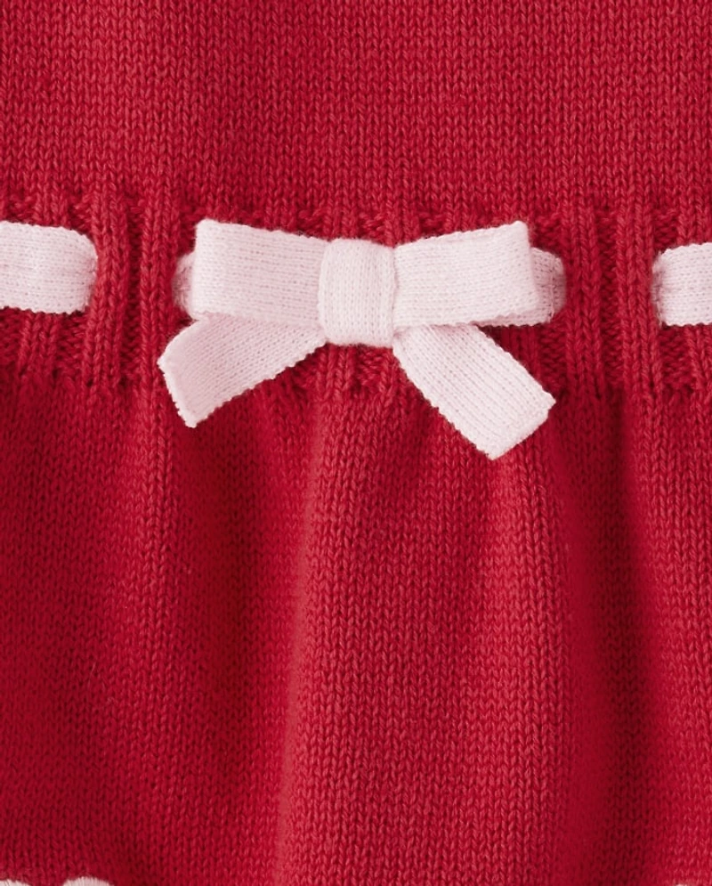 Girls Contrast Heart Sweater Dress - Mini Valentine