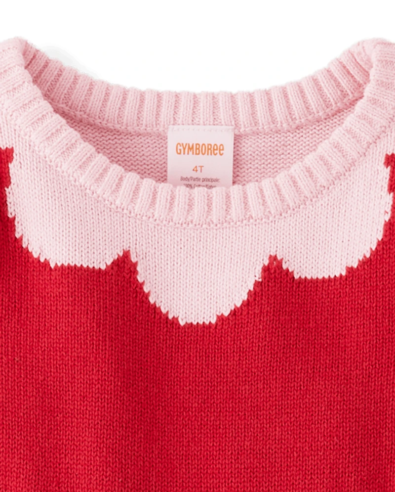 Girls Contrast Heart Sweater Dress - Mini Valentine