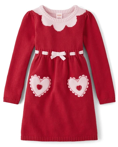 Girls Contrast Heart Sweater Dress - Mini Valentine