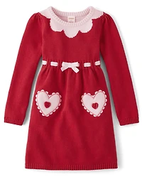 Girls Contrast Heart Sweater Dress - Mini Valentine