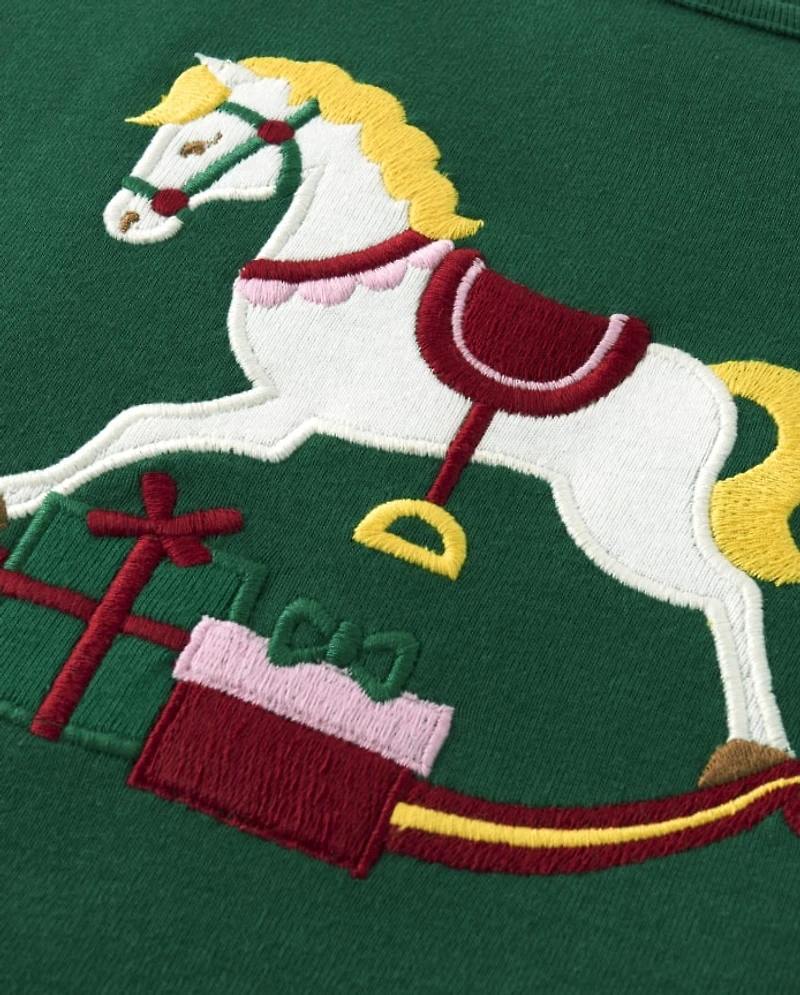 Haut à volants brodé pour fille, motif cheval bascule - Casse-Noisette