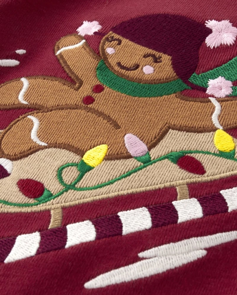 Haut de traîneau brodé en pain d'épice pour fille - Cabane Noël