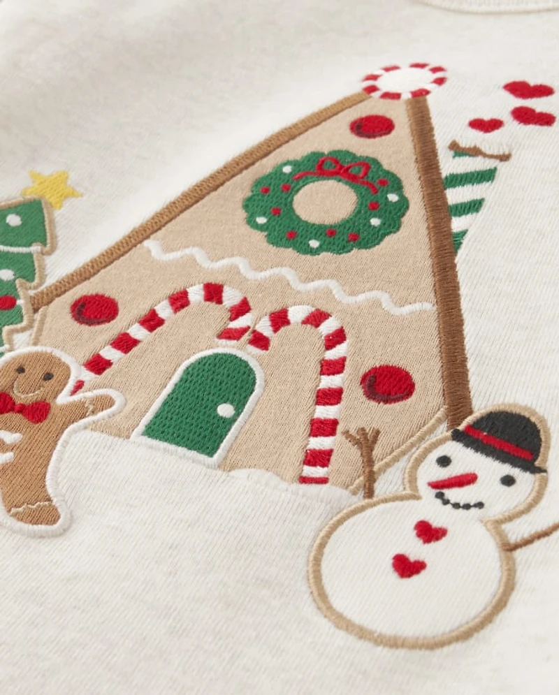 Girls Embroidered Gingerbread House Top - Christmas Cabin