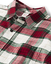 Mens Matching Family Plaid Button Up Shirt - Christmas Cabin