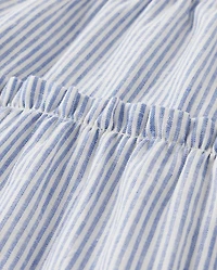 Girls Striped Linen-Blend Tiered Dress