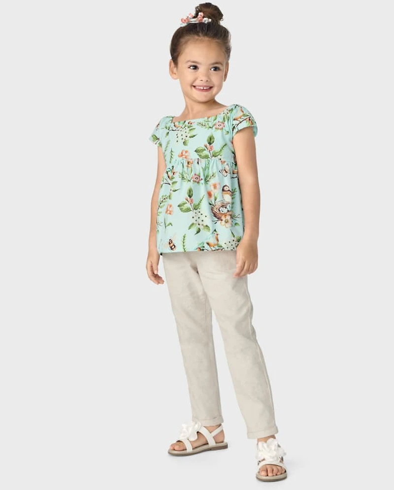 Girls Tie Linen-Blend Pull On Pants
