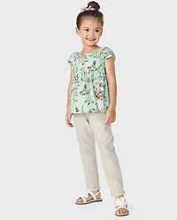 Girls Tie Linen-Blend Pull On Pants