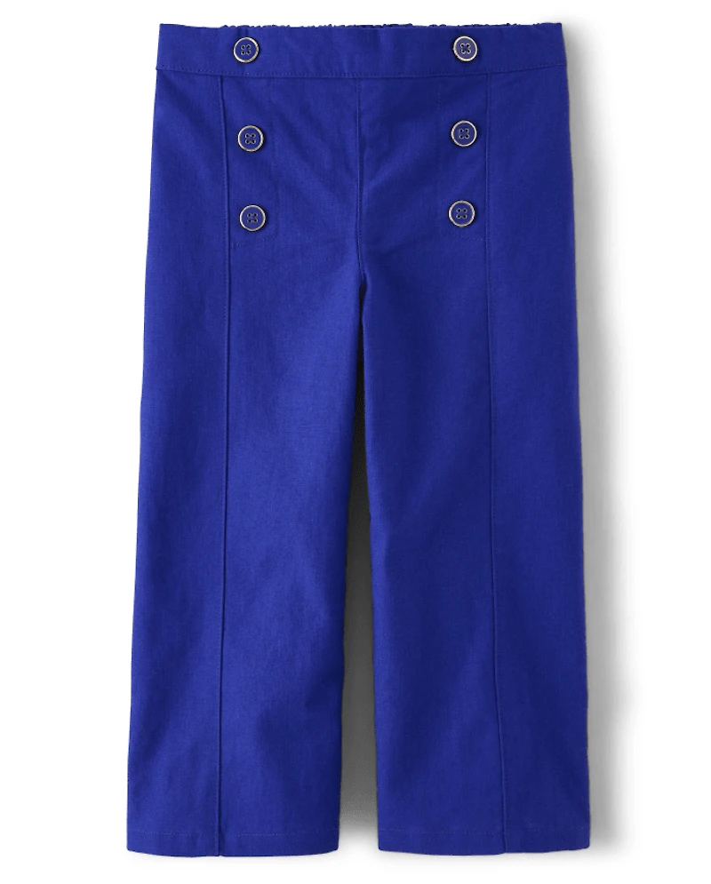 Girls Linen-Blend Cropped Wide Leg Pants - Italian Riviera