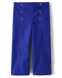 Girls Linen-Blend Cropped Wide Leg Pants - Italian Riviera