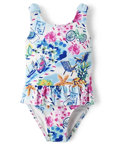 Maillot de bain une pièce à volants tropicaux pour filles - Splish-Splash