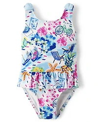 Maillot de bain une pièce à volants tropicaux pour filles - Splish-Splash