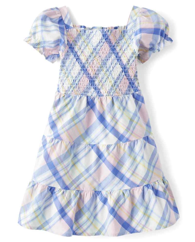 Robes à volants en popeline carreaux assorties pour filles - Fêtes de printemps