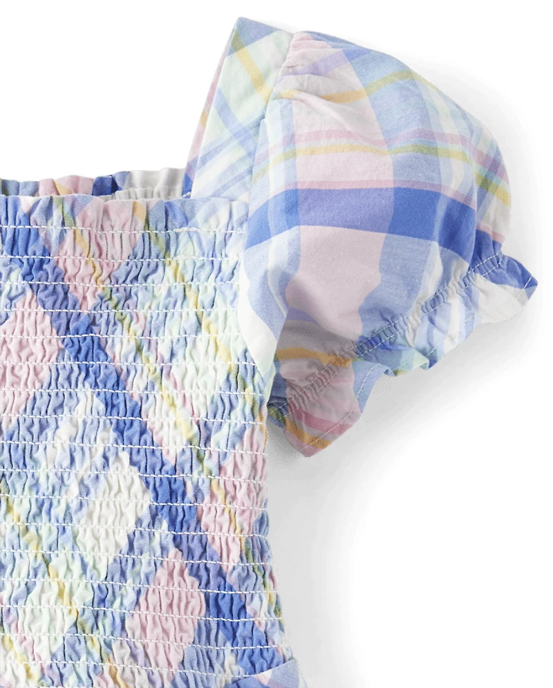 Robes à volants en popeline carreaux assorties pour filles - Fêtes de printemps