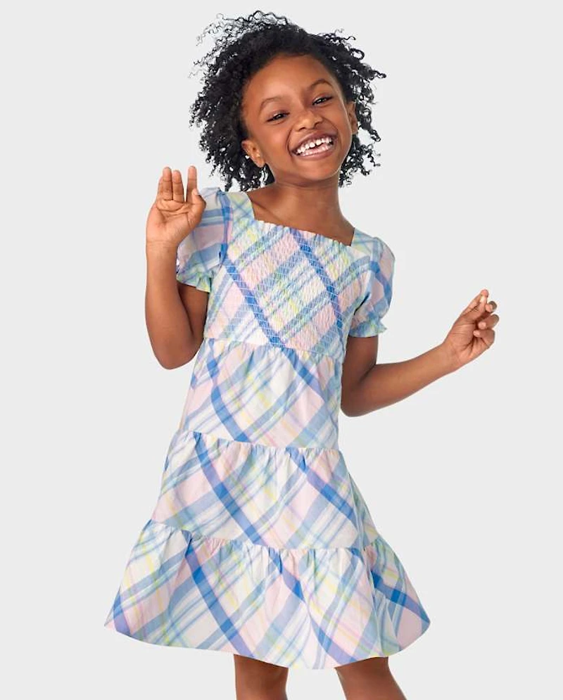 Girls Matching Family Plaid Poplin Tiered Dress - Spring Celebrations