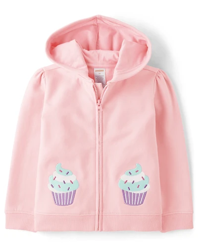 Girls Embroidered Cupcake Fleece Zip Up Hoodie - Birthday Boutique