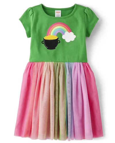 Girls Embroidered Rainbow Tutu Dress - Little Leprechaun