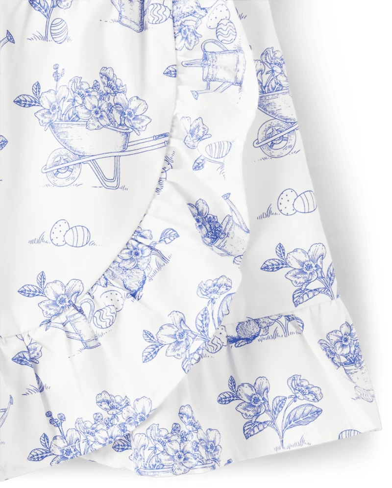 Jupe-short à volants en popeline motif lapin pour fille - Bleu Belle