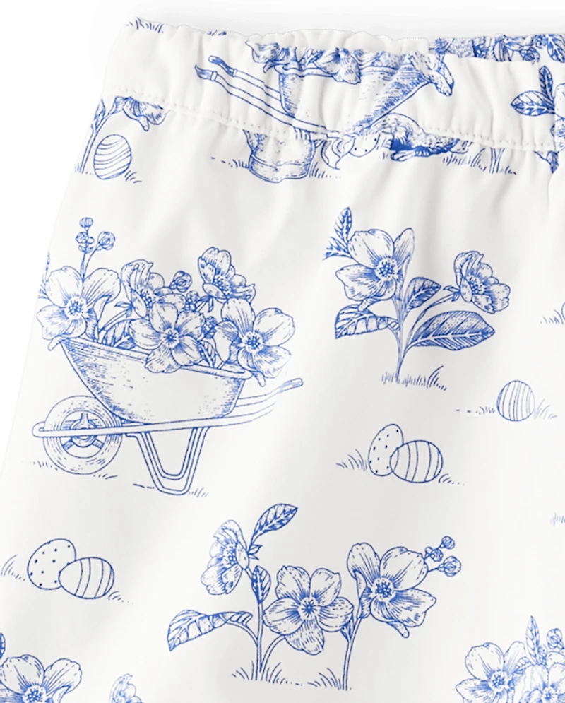 Jupe-short à volants en popeline motif lapin pour fille - Bleu Belle