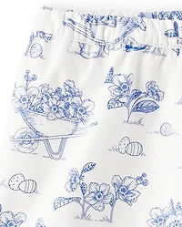 Jupe-short à volants en popeline motif lapin pour fille - Bleu Belle