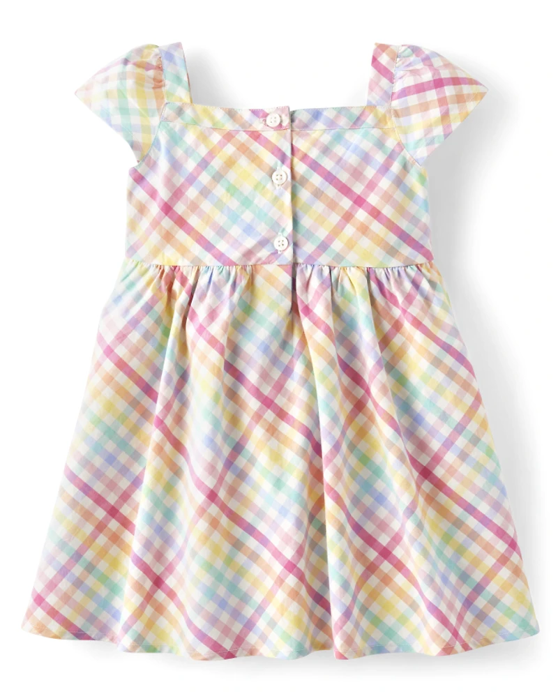 Robe évasée en popeline vichy arc-en-ciel pour fille - Fêtes de printemps
