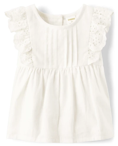 Girls Eyelet Linen-Blend Top